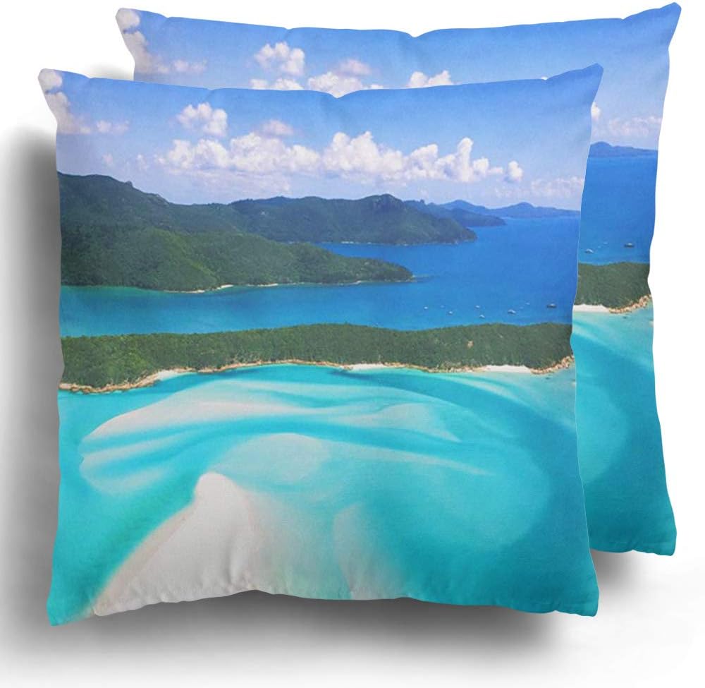 Staroapr Throw Pillow Case Covers Pack of 2 Blue Australia Whitehaven Beach Queensland Island Hamilton Landmark Beautiful Polyester Cushion Pillowcase Couch Home Decor 20 x 20 Inches