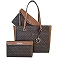 Michael Kors Womens Maisie 3 In 1 Bundle Large Top Zip Tote Crossbody Pouch Wristlet MK Signature (Brown)