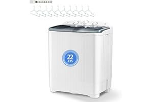 DOGHLY Portable Washing Machine, 22lbs Twin Tub (13+9lbs Washer/Spinner) with 10 Hangers and Drying Rack, for Powerful Stain Removal, Semi-Automatic Compact Washer for Dorms, Apartments, RVs(Black)