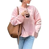 GORGLITTER Women's Oversized Knit Sweater Long Sleeve Loose Crewneck Fall Pullover Jumper Tops