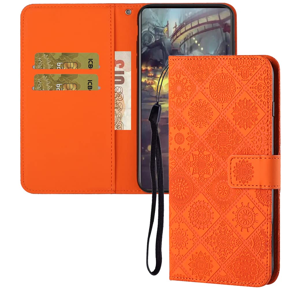 IMEIKONST Compatible with OPPO A94 5G Flip Case, Premium Leather Retro Phone Case Notebook Wallet with Card Holder Magnetic Closure Shockproof Cover for OPPO A94 5G. Orange XCH