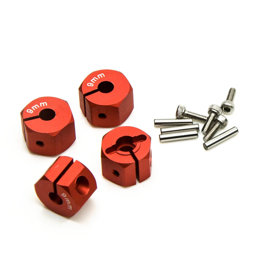 ZuoLan 1 Set Aluminium 12 mm Wheel Hex Rim Hex Hub Nut Caps Pin Set for 1/10th RC Model Car (Red, 9 mm)
