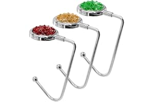 TANOSII Bling Purse Hook Mental Clutch Holder Handbag Rhinestone Hanger for Table Desk 3 Packs Red Yellow Green