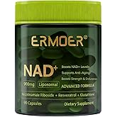 ERMOER NAD Liposomal Nicotinamide Riboside with Resveratrol & Quercetin 900mg, NAD Resveratrol Supplement for Anti Aging, Energy, Antioxidant, Focus (90 Count)