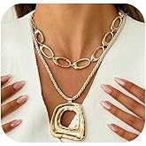 JAGWQRK Chunky Gold Cross Pendant Necklaces for Women Big Golden Irregular Geometry Pendant Necklace Stack Punk Jewelry