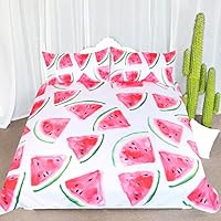 ARIGHTEX Kids Summer Bedding Watermelon Fruit Slices Patterned Duvet Cover 3 Pieces Cute Girls Pink and White Bedding (Queen)