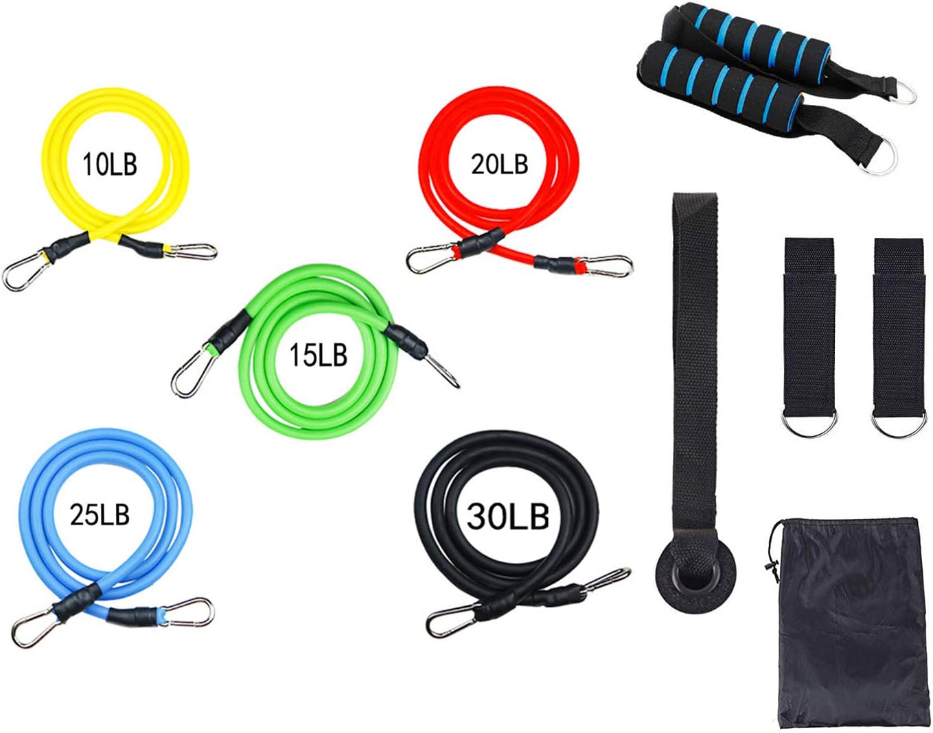 11 Pcs Resistance Band Set with 5 Stackable Exercise Band Handles Ankle Straps Door Anchor and Carrying Case Pull Rope Expander for Resistance Training Fitness Home Workouts, Stackable Up to 100 Lbs