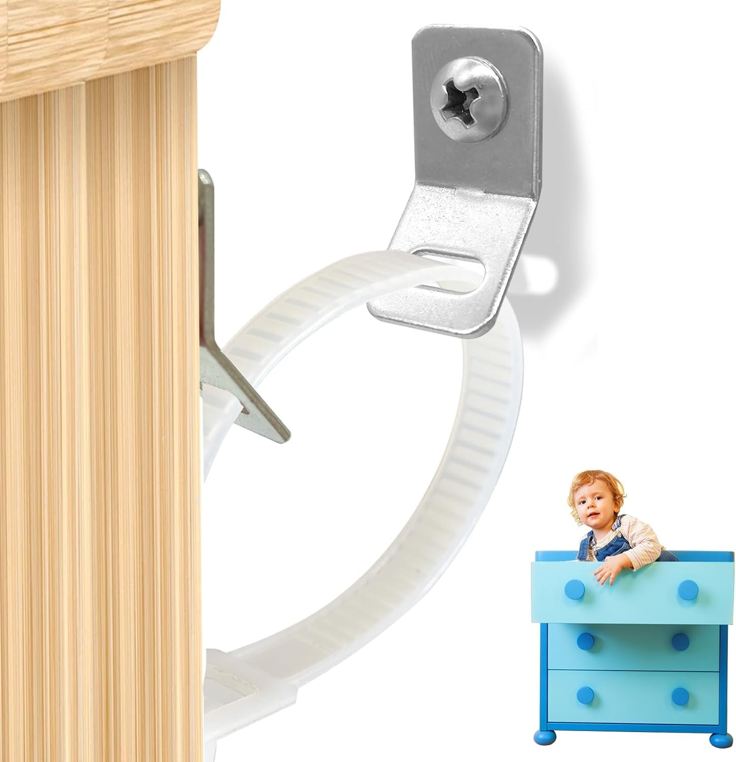 Furniture Straps, Furniture Safety Strap Anti-Tip Wall Anchors Protecting Kit for Cabinet Furniture Wall Fixing (10 Pack)