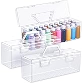 Threehoney Acrylic Paint Storage Box for 2 Fl. oz Acrylic Paints, Portable Craft Art Organizer with Handle, 30 Bottles Capacity Plastic Art Supply Clear Boxes(3 Pcs)