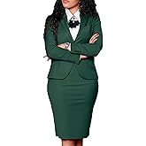 Vakkest Women's 2 Piece Outfit Business Suit Set Casual Work Long Sleeve Cropped Blazer Jacket and Pencil Mini Skirt