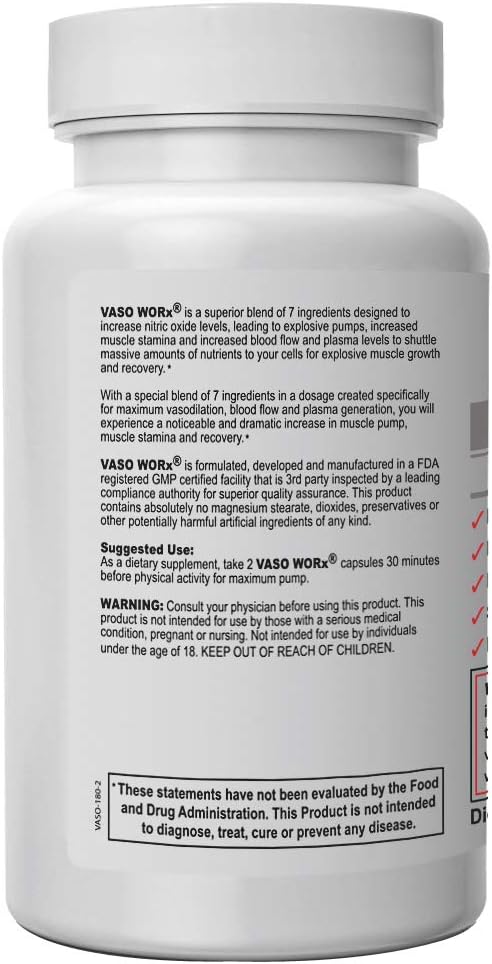 Superior Labs – VASOWORx® – Nitric Oxide Supplement – Extra Strength - 1,600 mg, 180 Vegetable Capsules – 7 Powerful Ingredients – Increased Energy, Stamina, & Circulatory Support: Health & Personal Care