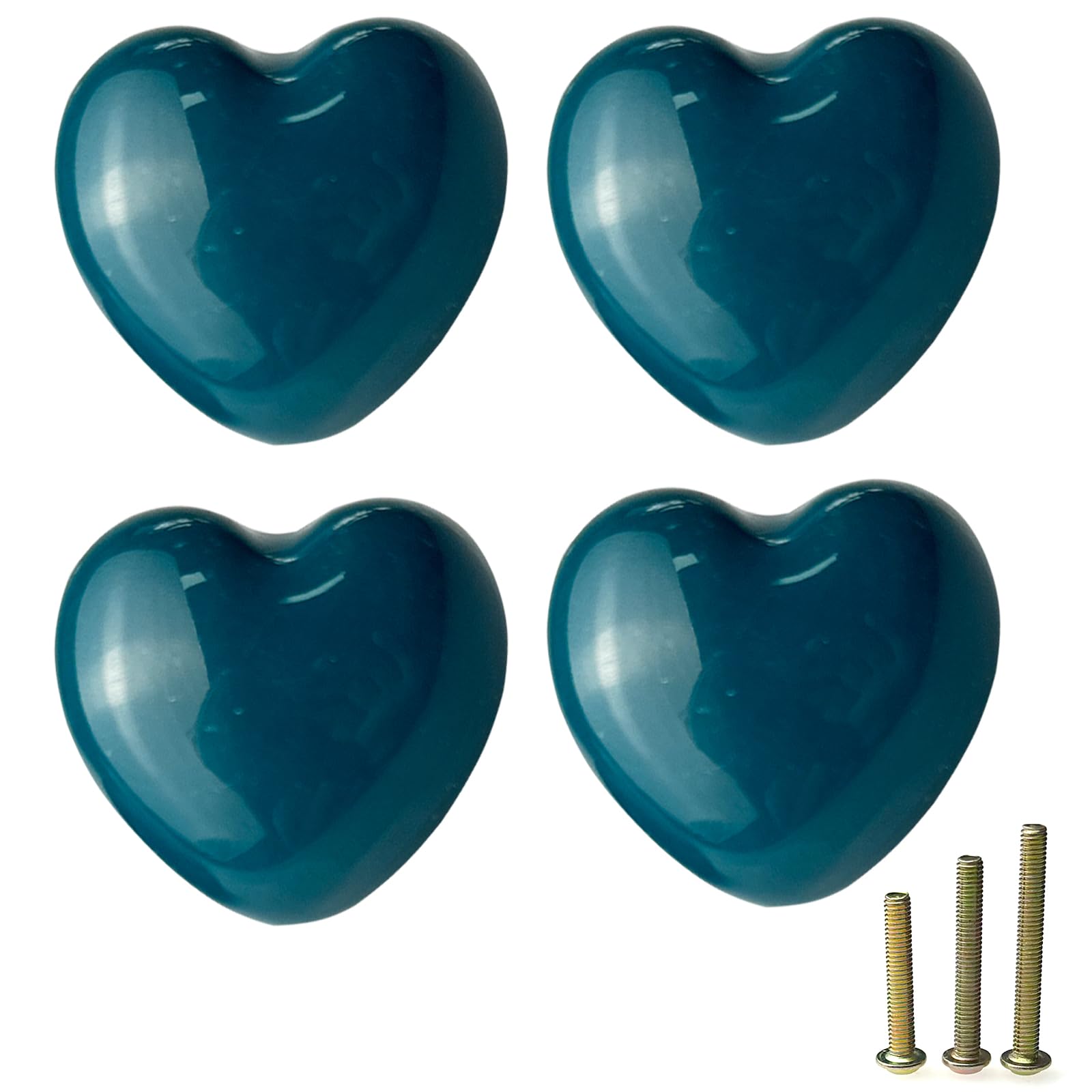 Mimhooy 4 Pack Teal Ceramic Heart Shaped Drawer Knobs for Cabinets, Cupboards & Draws - Decorative