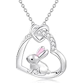 LWXIE Diamond Bunny Necklace for Women 925 Sterling Silver Heart Bunny/Rabbit Pendant Necklace Cute Animal Jewelry Gifts for Her