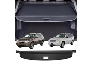 Deluden Retractable Cargo Cover Compatible with Chevy Chevrolet Trailblazer GMC Envoy 2002-2009 Shield Security Shade Privacy Screen Tonneau Luggage Trunk Organizers (Carbon Fiber Texture)
