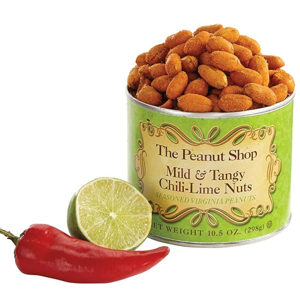 THE PEANUT SHOP OF WILLIAMSBURG CHILI LIME PEANUTS,SALTED HAND COOKED WILLIAMSBURG VIRGINIA PEANUTS, EXTRA LARGE, KOSHER CERTIFIED – 10.5 OZ TIN