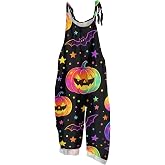 Womens Halloween Pumpkin Overalls Skeleton Jumpsuit Loose Fit Romper Pants | Plus Size Women's Jumpers Linen Overalls For Women Loose Fit Halloween jumpsuit overall for women harem pants