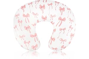 DAYEEBALL Nursing Pillow Cover, Removable Nursing Covers for Breastfeeding Pillows, Stretchy and Soft Fit for Baby Girls Boys Newborn, Pink Bow(Only Cover)