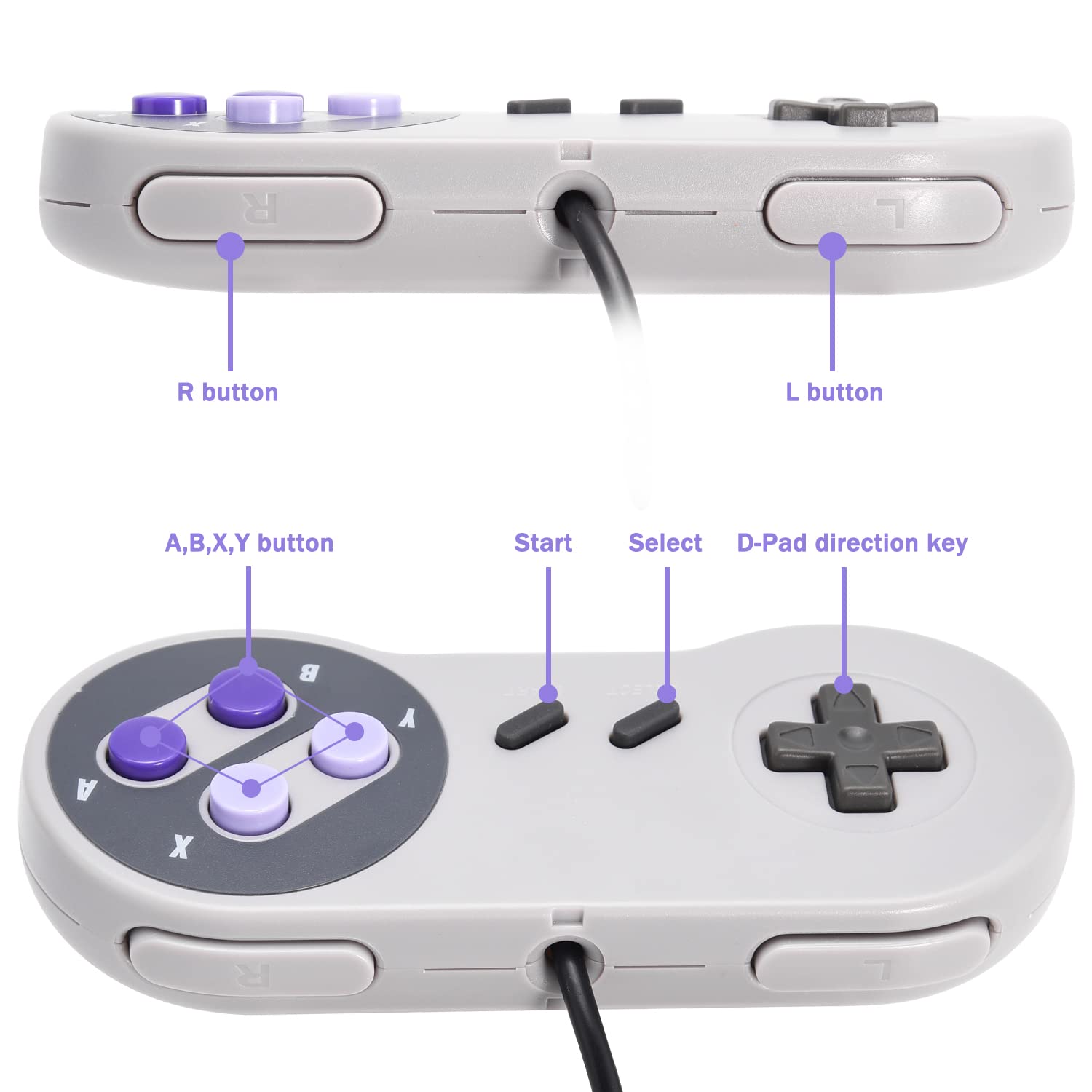2 Pack Retro Wired Controller for SNES Original Console, kiwitatá Remote Wired Gamepad Controller Compatible with SNES Super Entertainment Game Console System