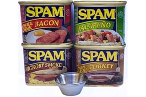 CHICERR Spam Variety 4 Pack (Bacon, Hickory Smoke, Jalapeno, Turkey) Bundle with Two Stainless Steel Cups