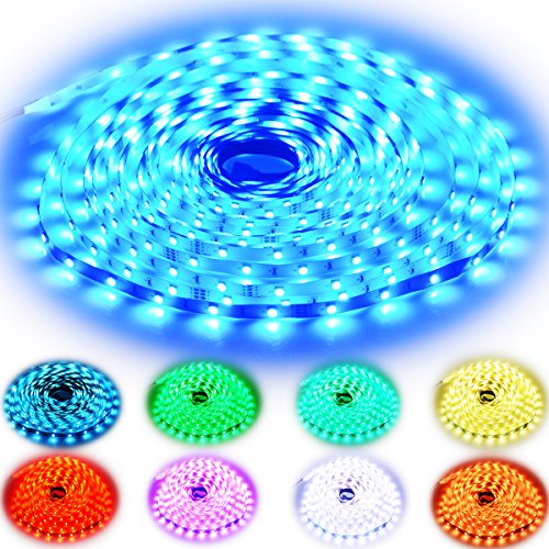 Rxment RGB LED Strip Lights with Remote – 5M 16.4 Ft 5050 RGB 150LEDs Full Kit, Blue LED Light Strip, LED Night Light, LED Rope Lights, LED Tape Light, Alexa Accessories, LED Light Strips, LED Lights