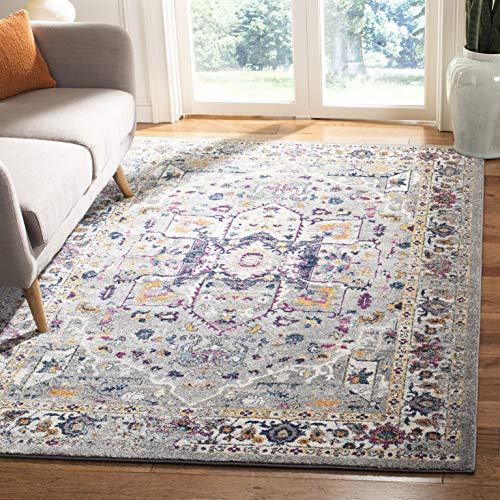 SAFAVIEH Evoke Collection 8' x 10' Grey/Grey EVK275H Oriental Medallion Distressed Non-Shedding Living Room Bedroom Dining Home Office Area Rug Image