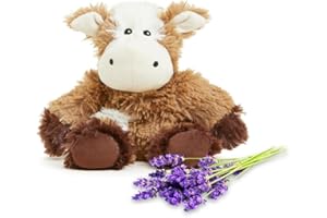 warmies Junior Microwavable & Weighted Stuffed Animals, Cow - Heated Stuffed Animal Plushie for Warmth & Comfort - Cute Soft Plush Toys for Adults & Children (Boys, Girls, Babies & Toddlers)