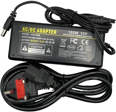 Multibao 12V 8A 96W Power Supply Adapter Charger UK Plug 5.5x2.5mm CCTV LED