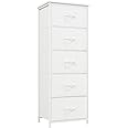 Somdot Tall Dresser for Bedroom with 5 Drawers, Storage Organizer Chest of Drawers with Removable Fabric Bins for Closet Bedside Nursery Laundry Living Room Entryway Hallway, White Leather