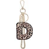 Winssigma Leopard Letter Keychain for Women, PU leather Initial Letter Keyring Keychain Accessories Purse Handbags Charm