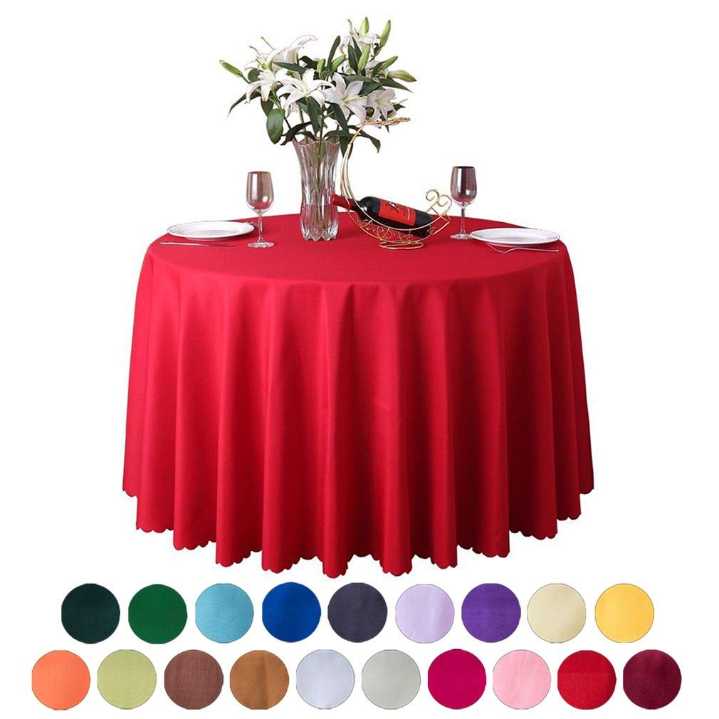JK Home Tablecloth Round Table Cover Polyester Solid Wedding Banquet Tables Cloth Red 70" / 180cm