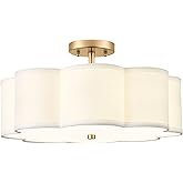 Audickic Gold Semi Flush Mount Ceiling Lights, 4-Light 18" Ceiling Light Fixtures with Fabric Shade in Flower Shape, Farmhous