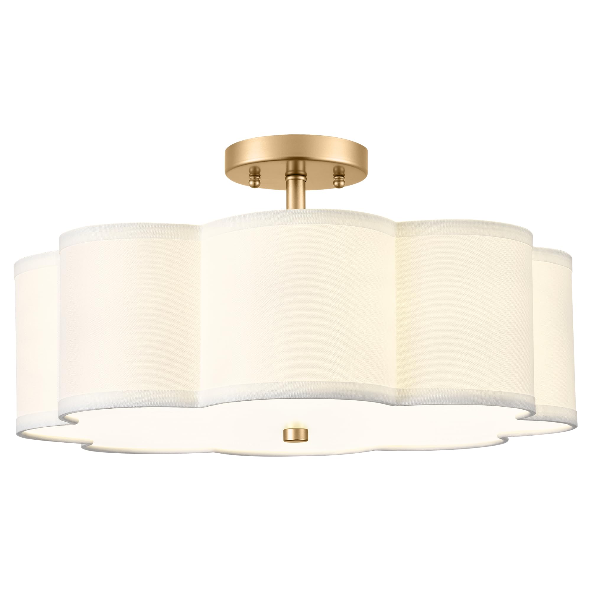 View 1 of ***There is a thin line crack in the round scalloped cover as pictured***Audickic Gold Semi Flush Mount Ceiling Lights, 4-Light 18" Ceiling Light Fixtures with Fabric Shade in Flower Shape, Farmhouse Brass Drum Lighting for Nursery Bedroom Kitchen, AD-220