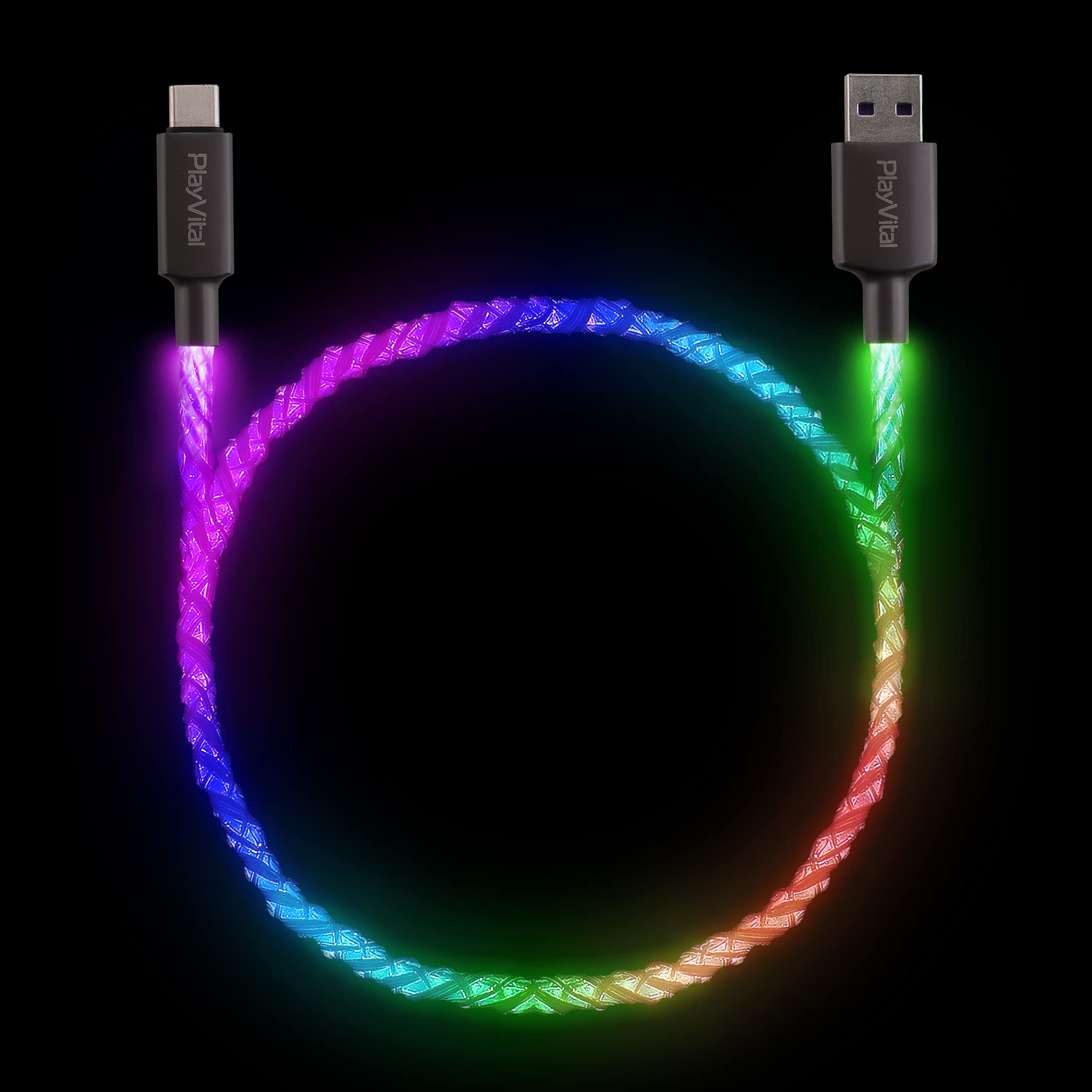 playvital 3.28FT Illuminated Charging Cable for ps5 Controller, USB Type C Charging Cord for Gamepad, Universal LED Light Up Data Cord for Xbox Core/Elite Series 2 / Switch Pro Controller