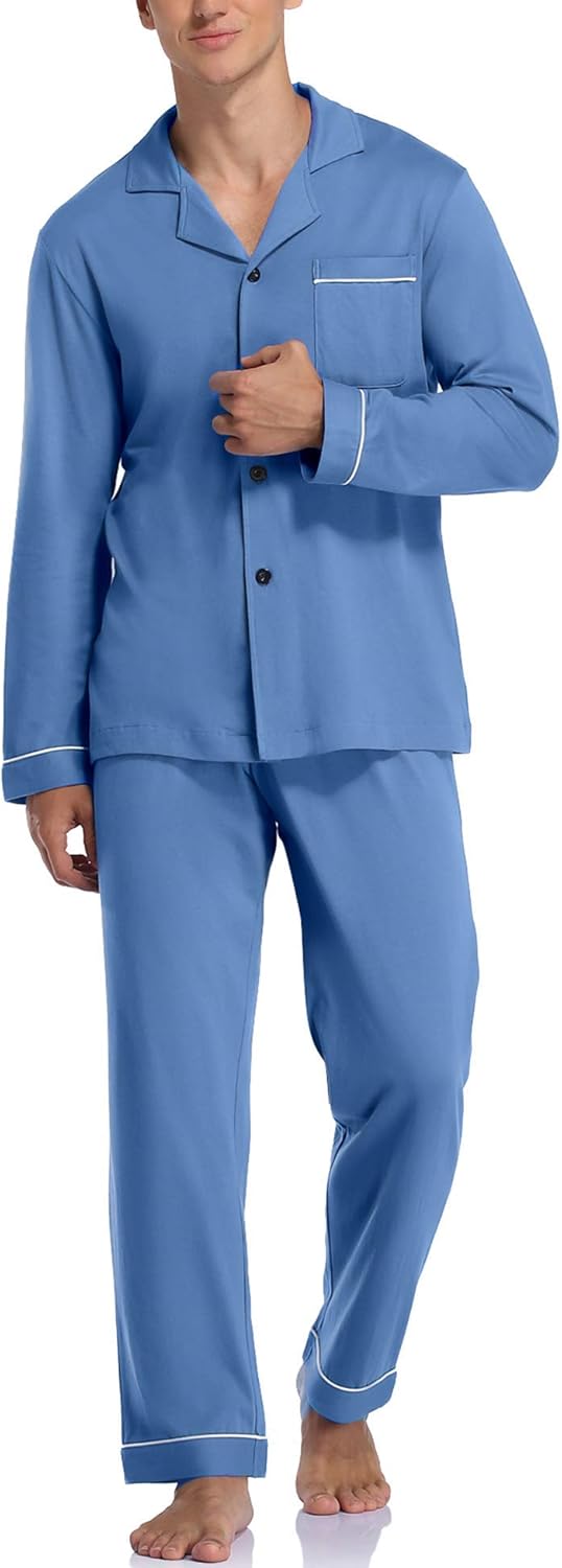 Buy COLORFULLEAF Men's 100 Cotton Pajamas Set Long Sleeve Button Down