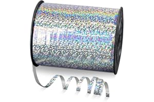 Quhora 500 Yards Glitter Curling Balloon Ribbon, 1/5" Shiny Metallic Silver Ribbon for Gift Wrapping, Birthday Party, Christmas Festival and Art Craft Florist Flowers Decoration