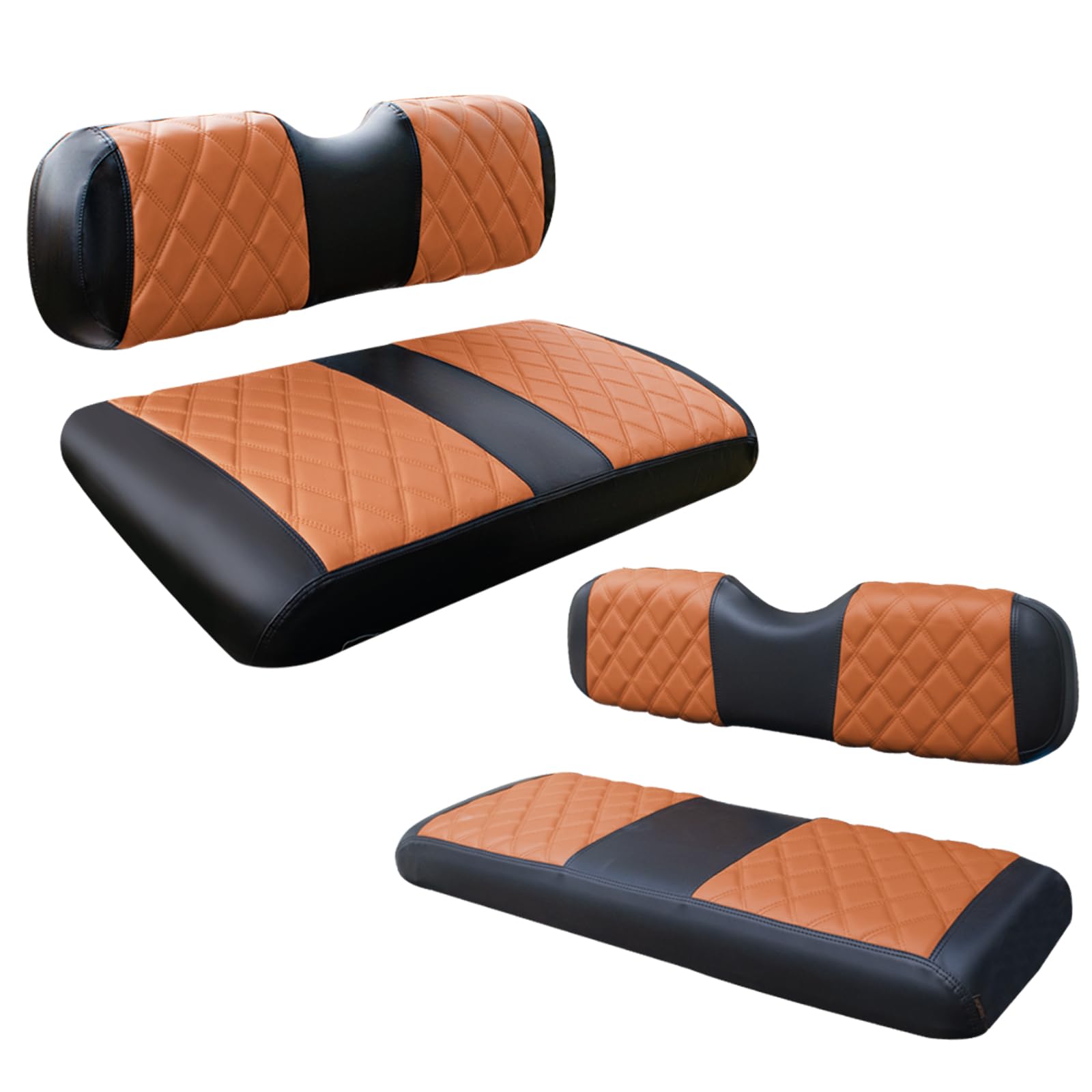 Photo 1 of NOKINS 4PCS Golf Cart ET Diamond Seat Covers Kit,Front and Rear Seat Covers for EZGO TXT 1994-2013 Original Regular Seat Cushion, No Stapler, Golf Cart Vinyl Replacement Seat Cover,Brown and Black