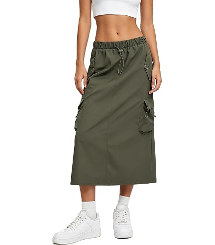 BLUEMING Womens Cargo Skirt Long Drawstring Low Waist Y2K Maxi