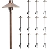 Gardencoin Solid Brass Low Voltage Pathway Lights (6.7'' Shade, 21.9'' Tall), 12V AC/DC Heavy Duty LED Landscape Path Lights Outdoor Wired, Antique Bronze Walkway Lights with Larger Stake, 12-Pack