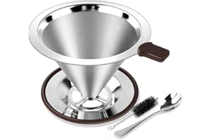 FACIACC Pour Over Coffee Dripper, Professional Stainless Steel Coffee Filter, Paperless and Reusable, Upgraded Double Micro M