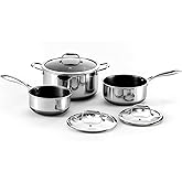 HexClad Hybrid Nonstick 6-Piece Pot Set, 2, 3, and 8-Quart Pots with Tempered Glass Lids, Stay-Cool Handles, Dishwasher Safe,