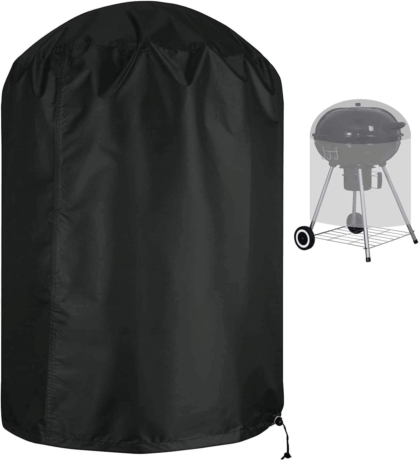 Flymer Kettle BBQ Cover, Waterproof Round Barbecue Cover, Rip-proof 420D Oxford Fabric Anti-UV Grill Barbecue Cover with Windproof Side-strap Black (Φ77x97cm)