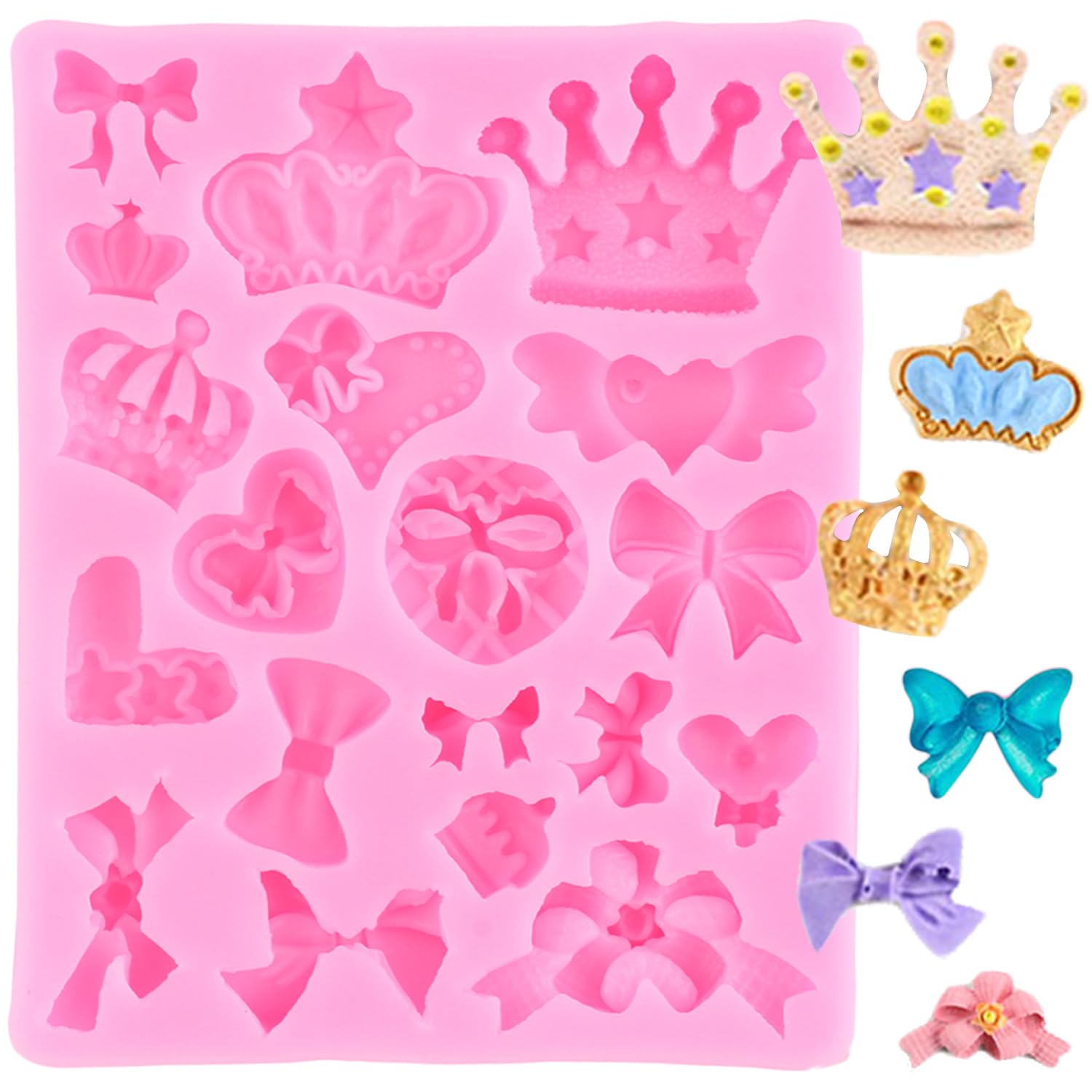 XMOLDNMS Crown Fondant Moulds Bow Crown Heart Silicone Mould for Cake Decoration Cupcake Topper Chocolate Candy Polymer Clay Gum Paste