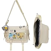 Kawaii Crossbody Ita Bag for Women with Pin and Plush Penguin, Cute Messenger Bag Japanese Crossbody Bag Y2K Purse