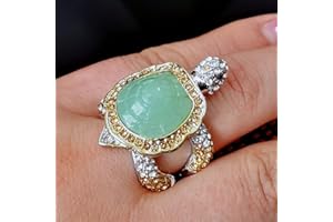HUKQBUNX 925 Sterling Silver Shiny Natural Ice Jade Cute Little Turtle Innovative Design Beach Wave Vacation Wave Ocean Lover Ring Women's Precious Ring Jewelry-Making-Patterns