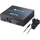 2 Way HDMI Splitter Ultra HD 4K x 2K HDMI Amplifier 1 in 2 Out Distributor over Ver 1.4 Signal 1080P 3D Compatibility, HDCP 1.4 Protocol Compliant Supports CEC for PS4 Xbox Player HD TV Projector etc
