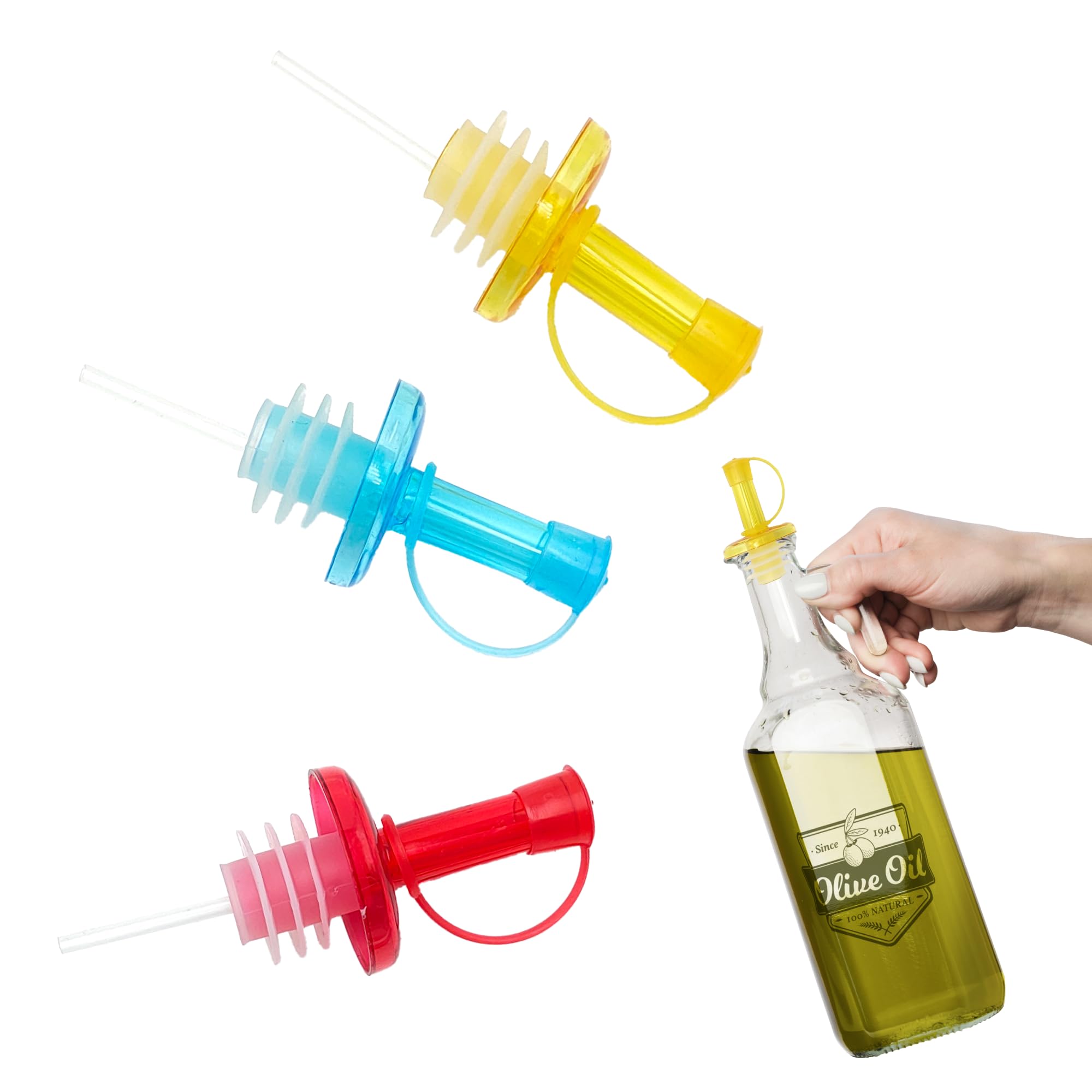 Cantini 3 PCS Olive Oil Dispenser Vinegar Bottle Caps with Pourer - Open and Close - Anti Oxidation - Portionator for Grappa, Rum, Whisky, Drinks