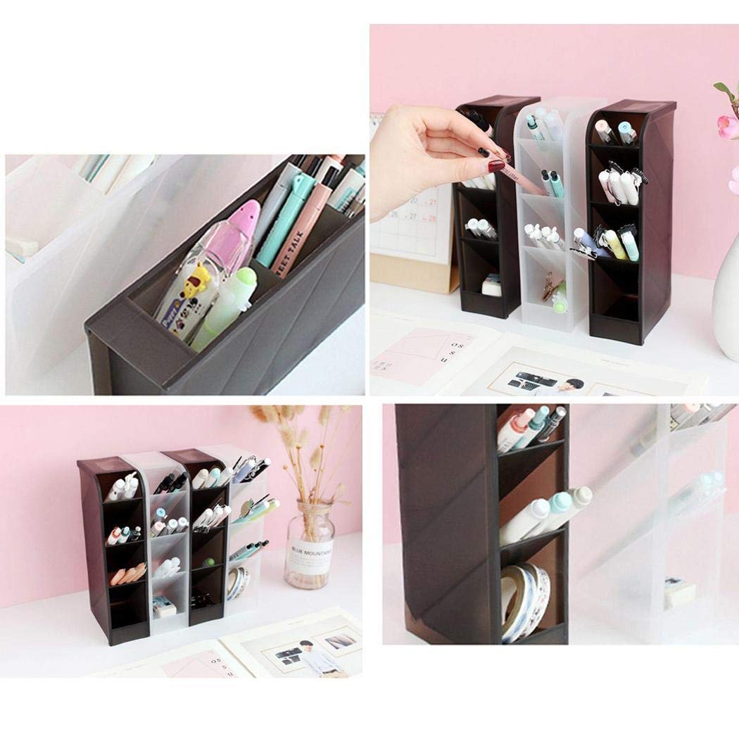junnire Multi-Function Desktop Pen Holder Office Storage Case Easy Clean Clear Plastic Resin