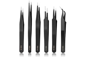 YHYZ 6PCS Precision Tweezers Set, Upgraded Anti-Static Stainless Steel Precise Tweezers (Fine, Curved, Flat), Perfect for Craft, Electronic, Soldering, Model, Hobby, Jewelry Making, Laboratory