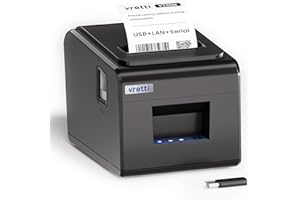 vretti Thermal Receipt Printer, 3'1/8 80mm Direct Thermal Printer with USB Serial LAN Port - Kitchen POS Printer ESC/POS Command Support Cash Drawer