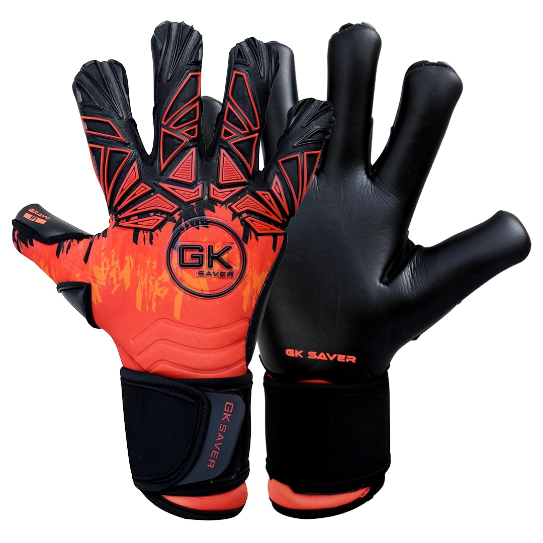 GK Saver Bravo F1 Fire Argo Negative Cut Savefingers Giga Grip Football Goalkeeping Gloves|Extra Strong Grip for Soccer Goalkeepers Goalie Gloves (BRAVO Fire YF 7)